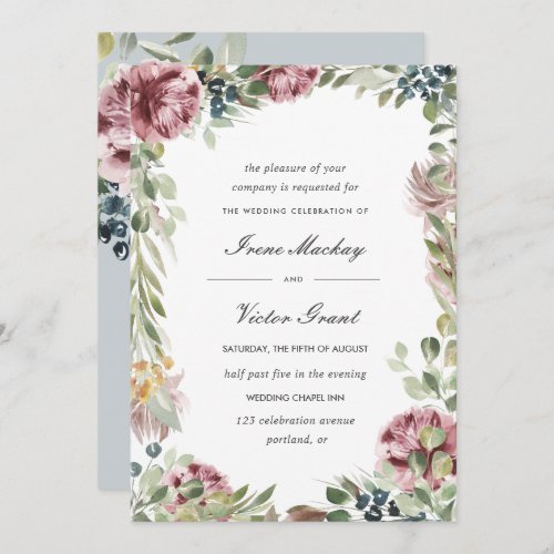 Anemone Blush Blue Gray Romantic Botanical Wedding Invitation