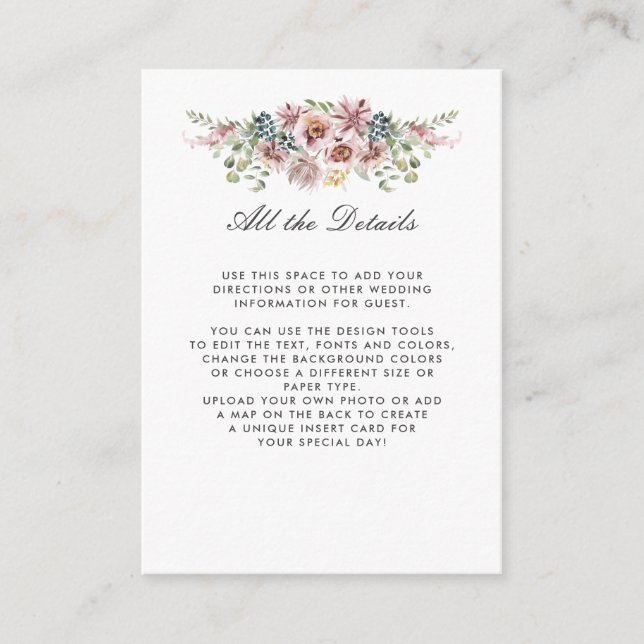 Anemone Blush Blue Gray WEDDING Details Directions Enclosure Card (Front)