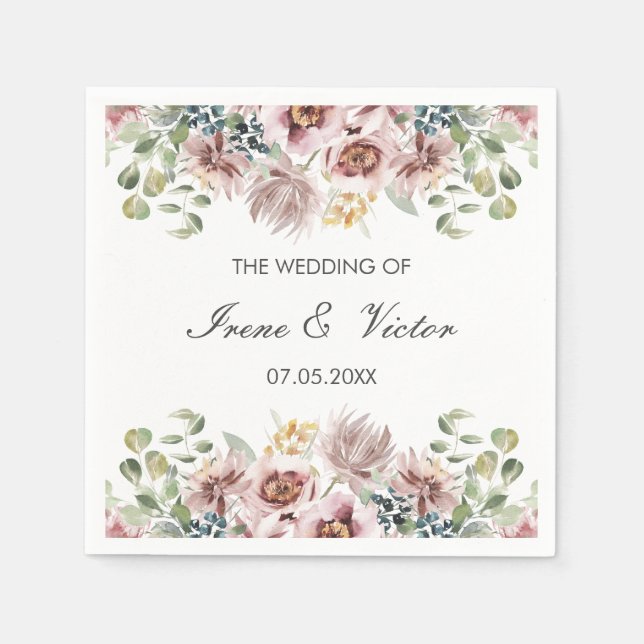 Anemone Blush | Dusty palette custom wedding Napkins (Front)