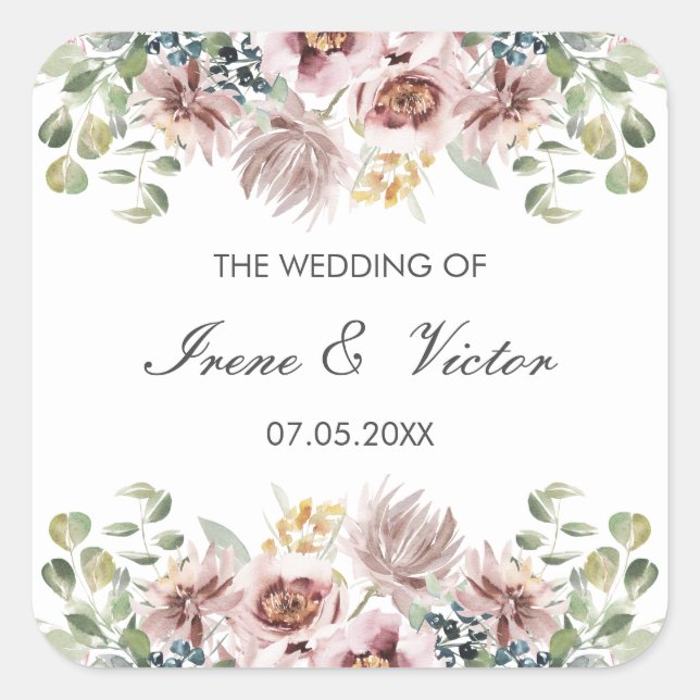 Anemone Blush Dusty palette wedding personalized Square Sticker (Front)