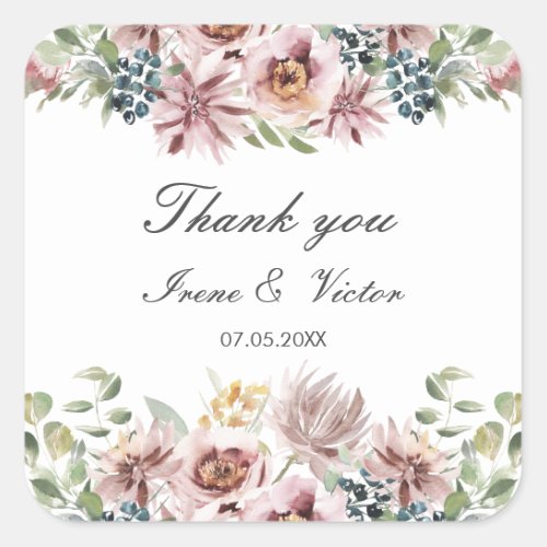 Anemone Blush Dusty palette wedding thank you Square Sticker