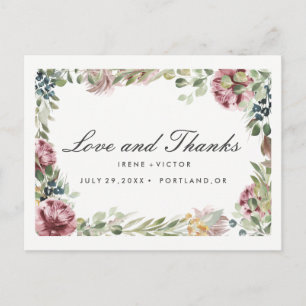 Anemone Blush Floral Chic Post WEDDING thank you Announcement Postcard