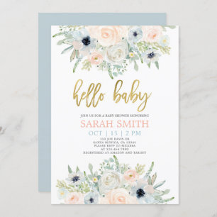 Anemone blush floral watercolor Baby Shower girl Invitation