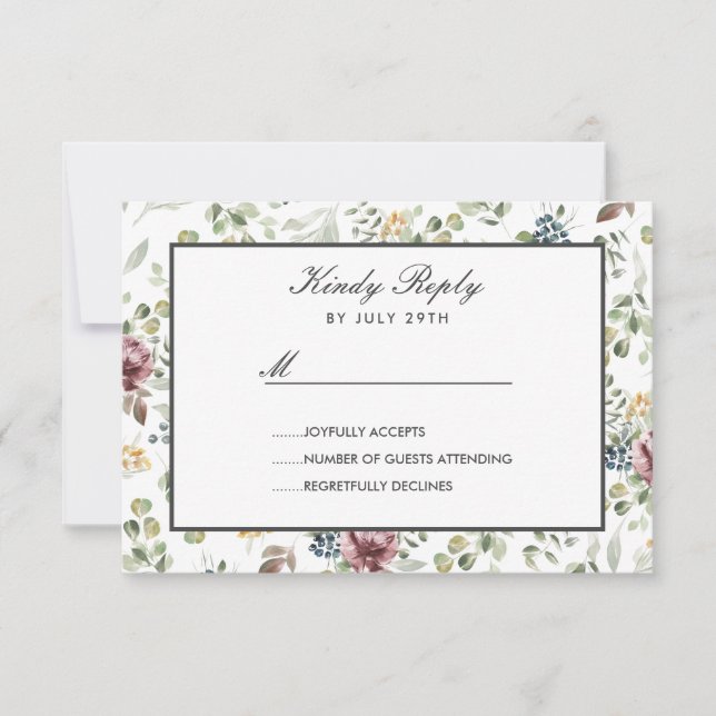 Anemone Blush gray botanical flowers Wedding RSVP (Front)