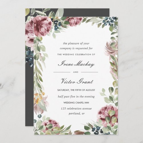Anemone Blush  Gray Romantic Botanical Wedding Invitation
