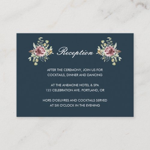 Anemone Blush Navy Blue  floral wedding Reception Enclosure Card