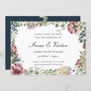 Anemone Blush Navy Blue wedding Save the date Invitation