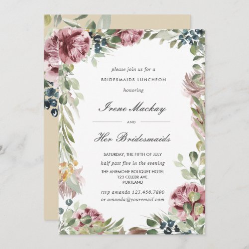 Anemone Blush Pink Botanical  BRIDESMAIDS LUNCHEON Invitation