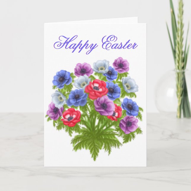 Anemone Bouquet Happy Easter Holiday Card (Front)