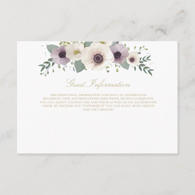 Anemone Bouquet Information Card (Front)