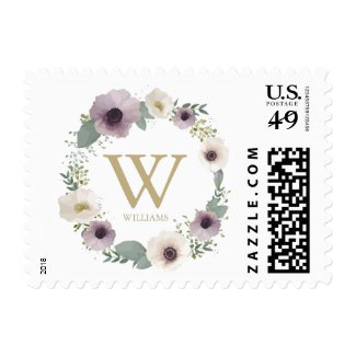 Anemone Bouquet Monogrammed Postge Stamps at UniqueRusticWeddingInvitations.com