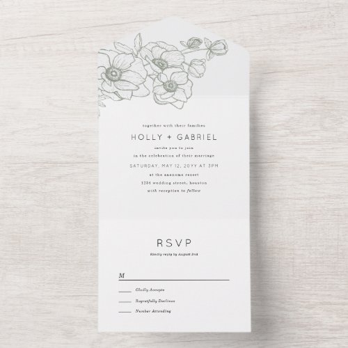 Anemone Bouquet Wedding All In One Invitation