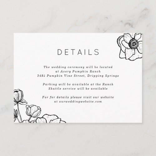 Anemone Bouquet Wedding  Enclosure Card