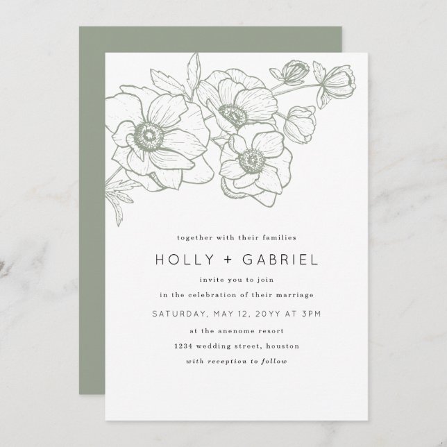 Anemone Bouquet Wedding Invitation (Front/Back)