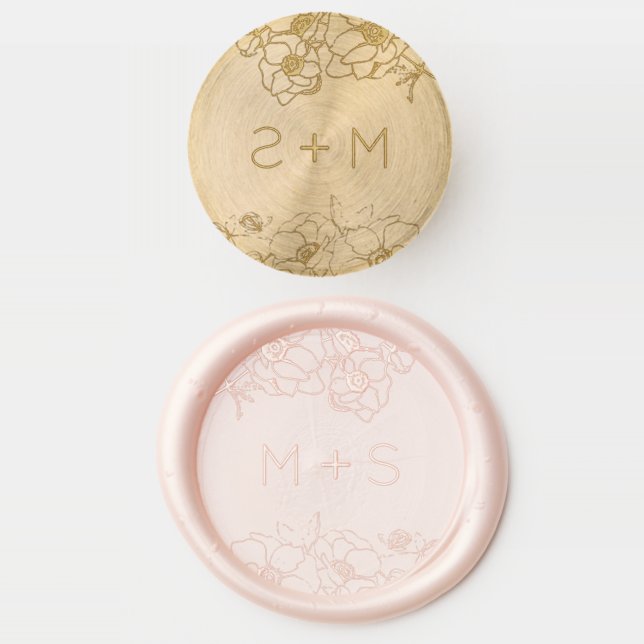 Anemone Bouquet Wedding Monogram Wax Seal Stamp (Stamped)