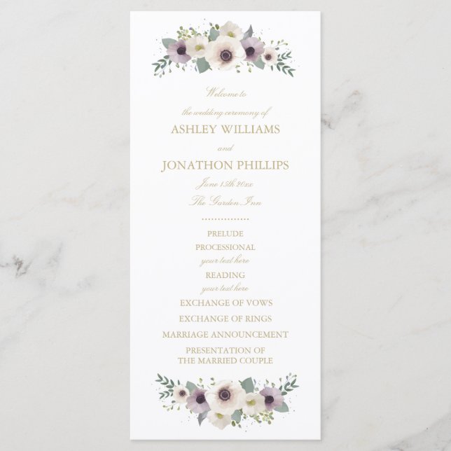 Anemone Bouquet Wedding Program (Front)