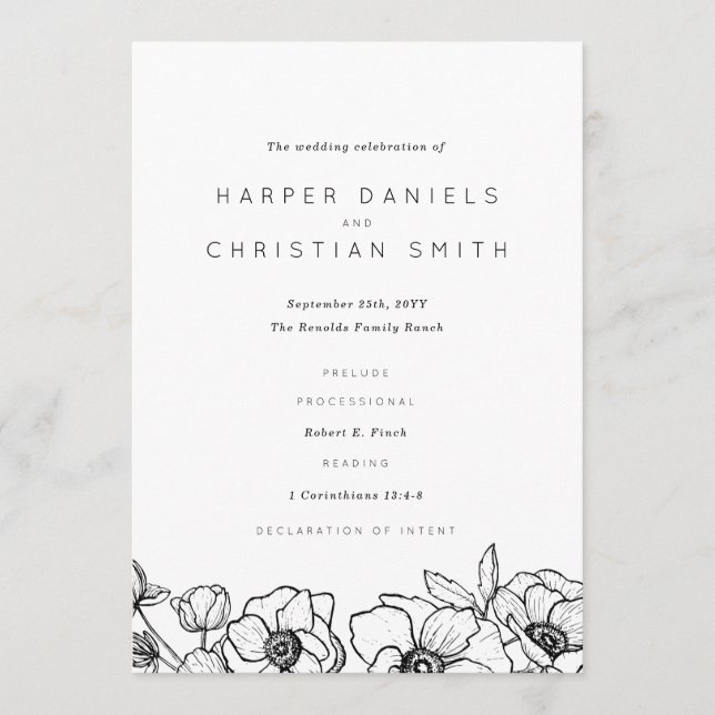 Anemone Bouquet Wedding Program (Front)