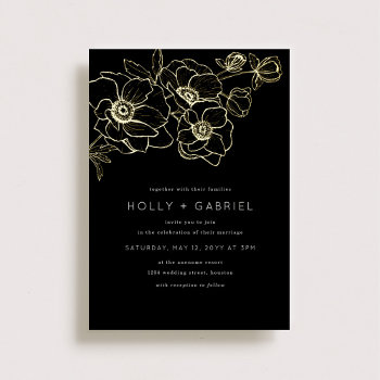 Anemone Bouquet Wedding Real Gold Foil Invitation by origamiprints at Zazzle