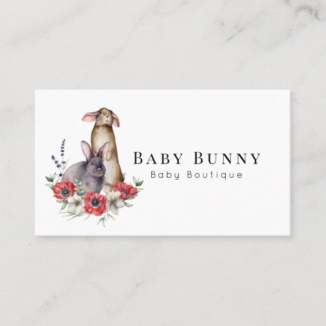 Anemone Bunnies Baby Boutique Social Media Busines Business Card (Front)