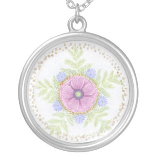 Anemone, Endive Flowers, Wormwood and Almonds Silver Plated Necklace
