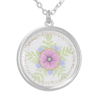 Anemone, Endive Flowers, Wormwood and Almonds Silver Plated Necklace