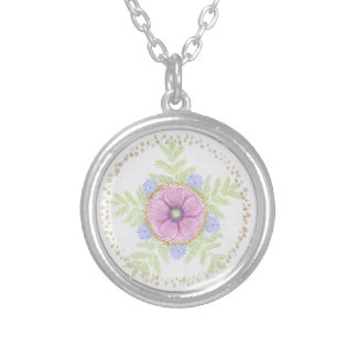Anemone, Endive Flowers, Wormwood and Almonds Silver Plated Necklace