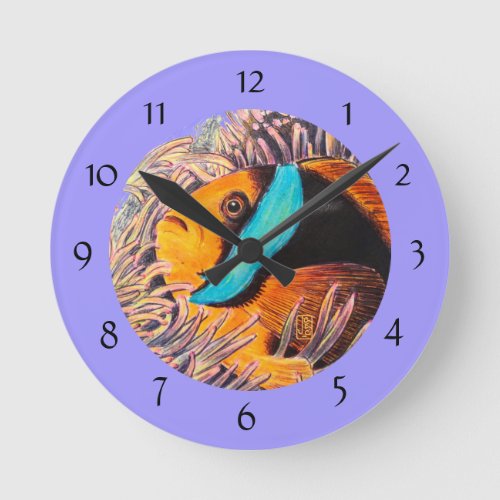 Anemone Fish Numbered Round Wall Clock