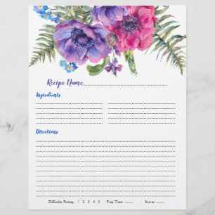 Anemone Floral Binder Recipe Inserts Flyer