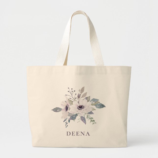 Anemone Floral Bouquet Personalized Large Tote Bag (Front)