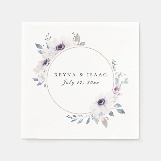 Anemone Floral Frame Personalized Paper Napkins (Front)