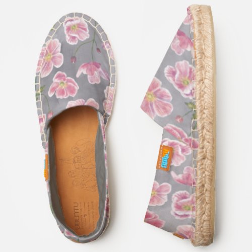 Anemone Floral Pattern Pink and Grey Espadrilles