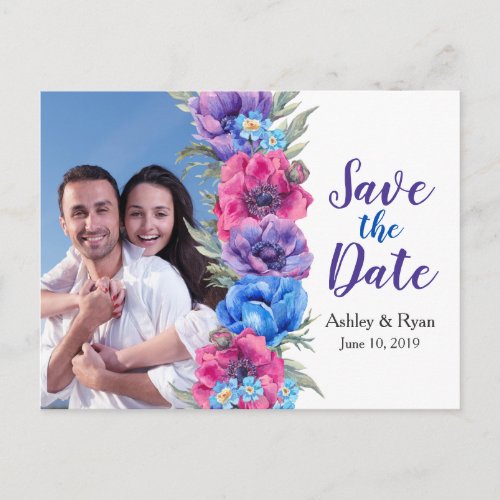 Anemone Floral Photo Wedding Save the Date Announcement Postcard