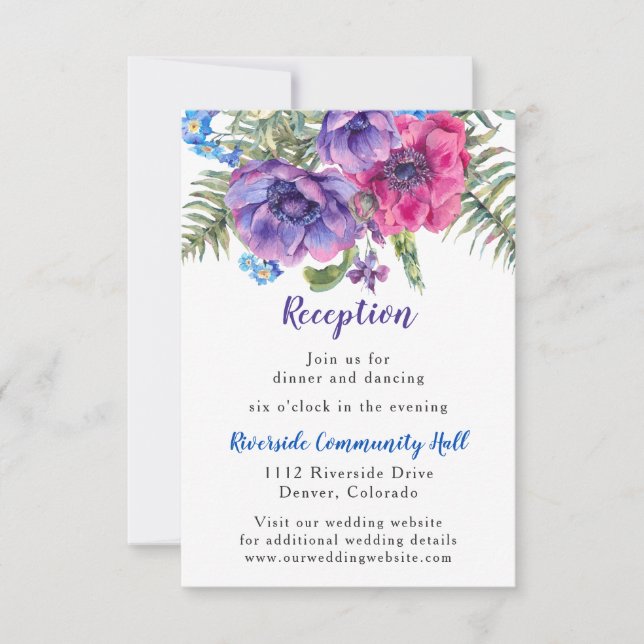 Anemone Floral Wedding Reception Insert Invitation (Front)