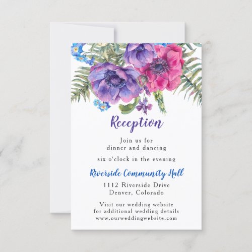 Anemone Floral Wedding Reception Insert Invitation