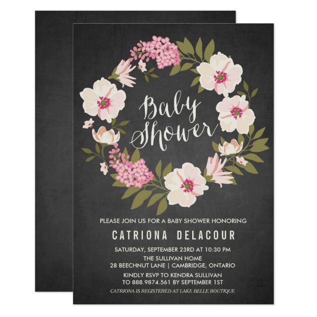 Anemone Floral Wreath Baby Shower Invitation