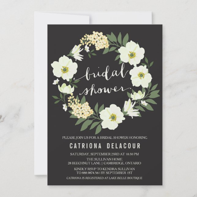 Anemone Floral Wreath Bridal Shower Invitation (Front)