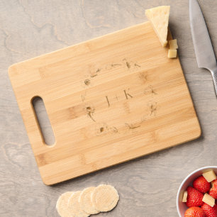 Anemone Floral Wreath Monogram Engraved Cutting Board