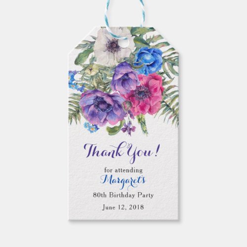 Anemone Flower Floral 80th Birthday Thank You Gift Tags