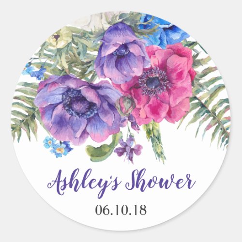 Anemone Flower Floral Bridal Shower Classic Round Sticker