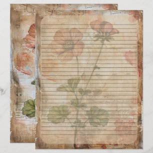 Anemone Flower Old Manuscript  Letterhead