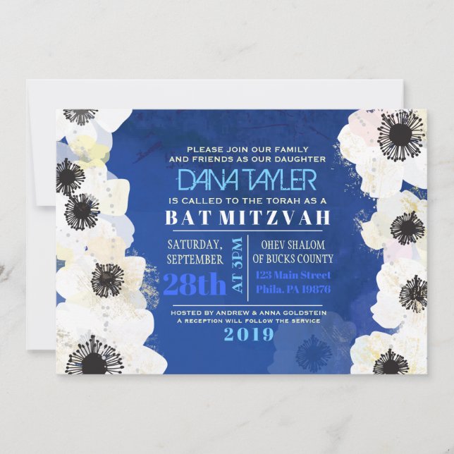 Anemone Flowers Bat Mitzvah Invitation (Front)