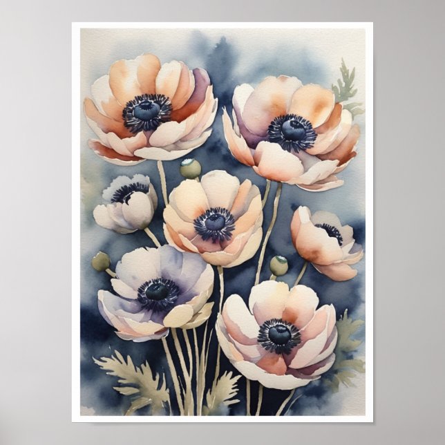 Anemone Flowers Handmade Water Color Poster (Front)