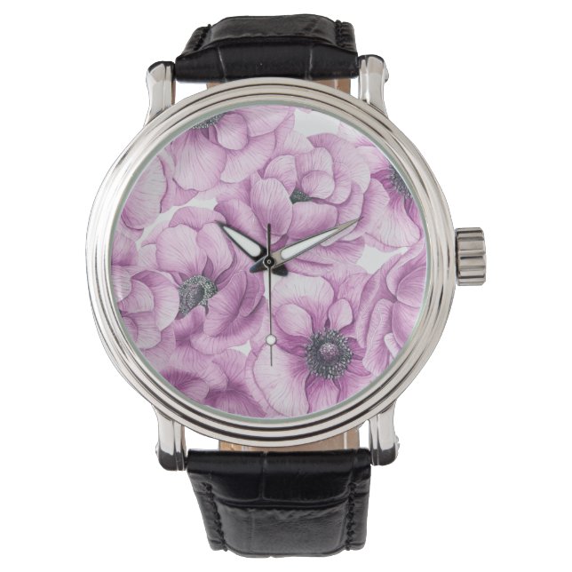 Anemone flowers watercolor pattern watch (Front)