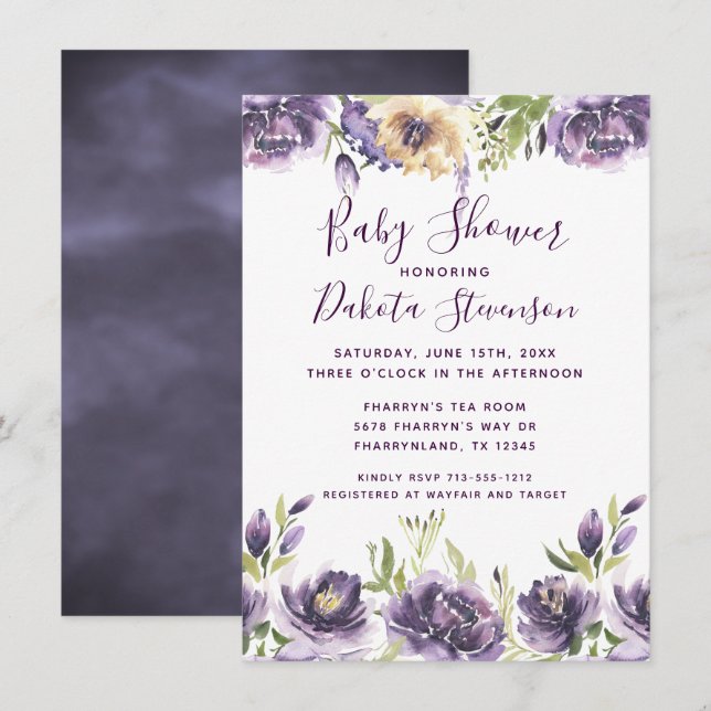 Anemone Garden Cream Purple Boho Baby Shower Invitation (Front/Back)