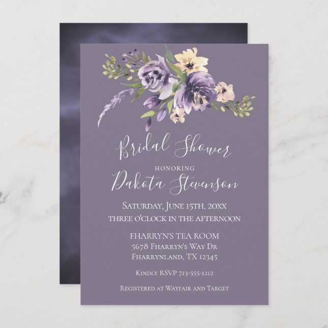 Anemone Garden Cream Purple Boho Bridal Shower Invitation (Front/Back)