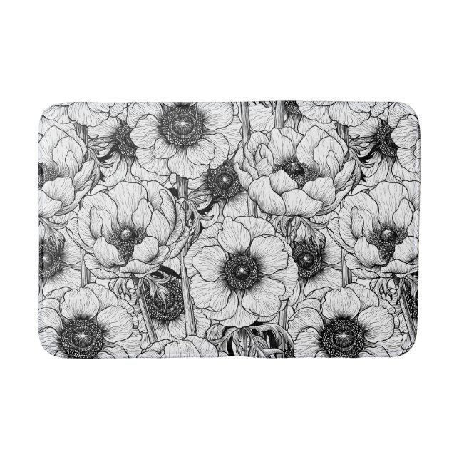 Anemone garden in black and white bath mat (Front)