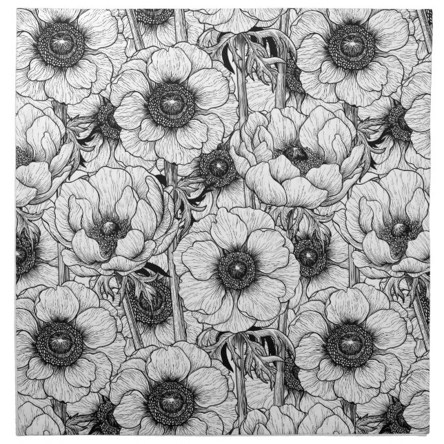 Anemone garden in black and white cloth napkin (Front)