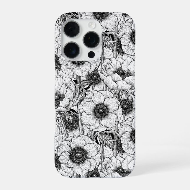 Anemone garden in black and white iPhone case (Back)