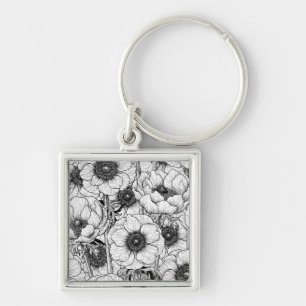 Anemone garden in black and white keychain