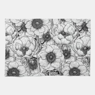 Anemone garden in black and white kitchen towel